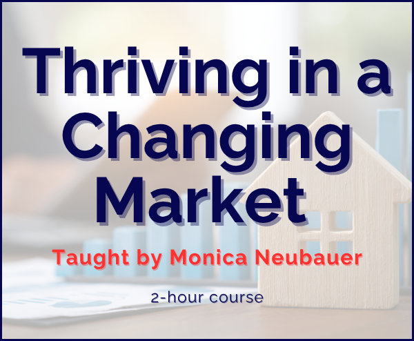 “Thriving in a Changing Market. 2/5/26, 9a-11a (2hrs).” Charts and a wooden house depict the market scene.